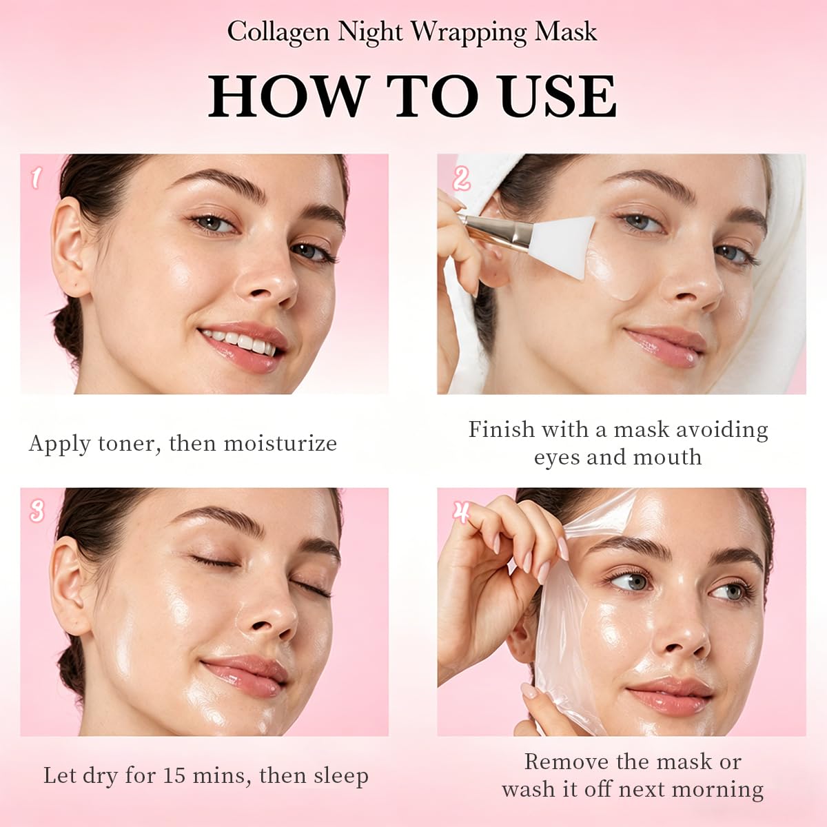 YURI Collagen Mask, Collagen Night Wrapping Peel-Off Mask, Hydrating & Firming Overnight Face Mask, Easy Peel Skincare for Smooth & Glowing Skin, Ideal Gift for Women & Teens, 2.54 Fl Oz
