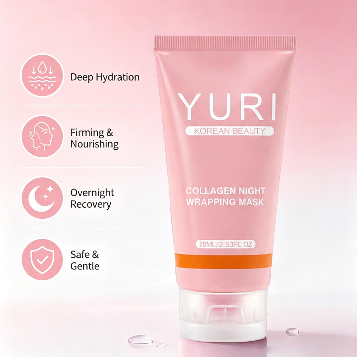 YURI Collagen Mask, Collagen Night Wrapping Peel-Off Mask, Hydrating & Firming Overnight Face Mask, Easy Peel Skincare for Smooth & Glowing Skin, Ideal Gift for Women & Teens, 2.54 Fl Oz