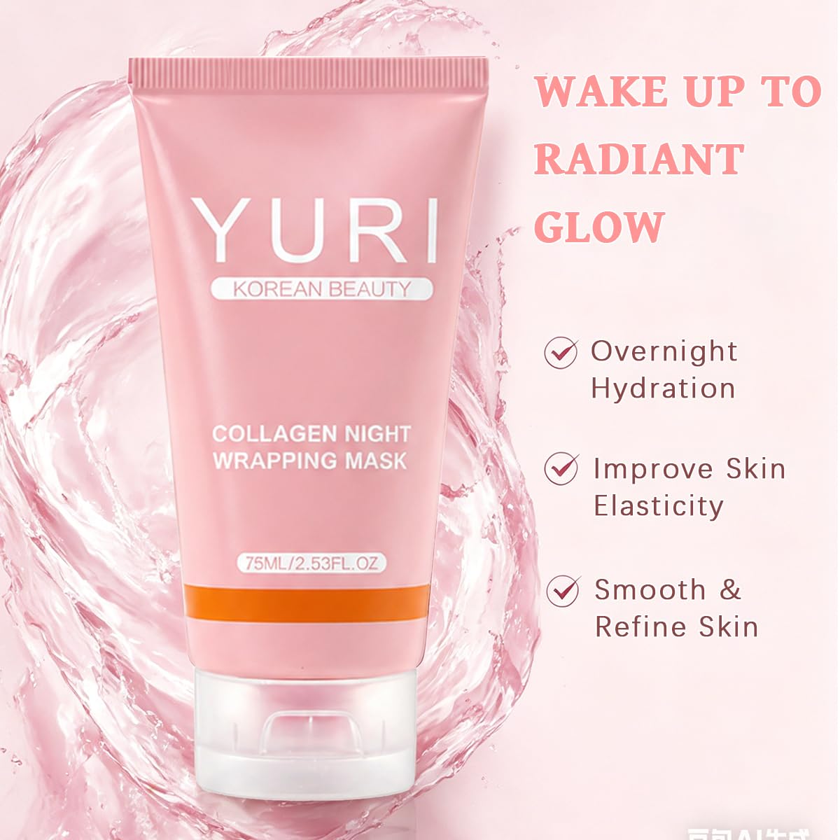 YURI Collagen Mask, Collagen Night Wrapping Peel-Off Mask, Hydrating & Firming Overnight Face Mask, Easy Peel Skincare for Smooth & Glowing Skin, Ideal Gift for Women & Teens, 2.54 Fl Oz