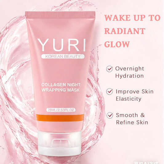 YURI Collagen Mask, Collagen Night Wrapping Peel-Off Mask, Hydrating & Firming Overnight Face Mask, Easy Peel Skincare for Smooth & Glowing Skin, Ideal Gift for Women & Teens, 2.54 Fl Oz