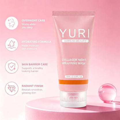 YURI Collagen Mask, Collagen Night Wrapping Peel-Off Mask, Hydrating & Firming Overnight Face Mask, Easy Peel Skincare for Smooth & Glowing Skin, Ideal Gift for Women & Teens, 2.54 Fl Oz