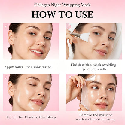 YURI Collagen Mask, Collagen Night Wrapping Peel-Off Mask, Hydrating & Firming Overnight Face Mask, Easy Peel Skincare for Smooth & Glowing Skin, Ideal Gift for Women & Teens, 2.54 Fl Oz