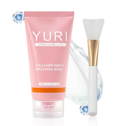 YURI Collagen Mask, Collagen Night Wrapping Peel-Off Mask, Hydrating & Firming Overnight Face Mask, Easy Peel Skincare for Smooth & Glowing Skin, Ideal Gift for Women & Teens, 2.54 Fl Oz