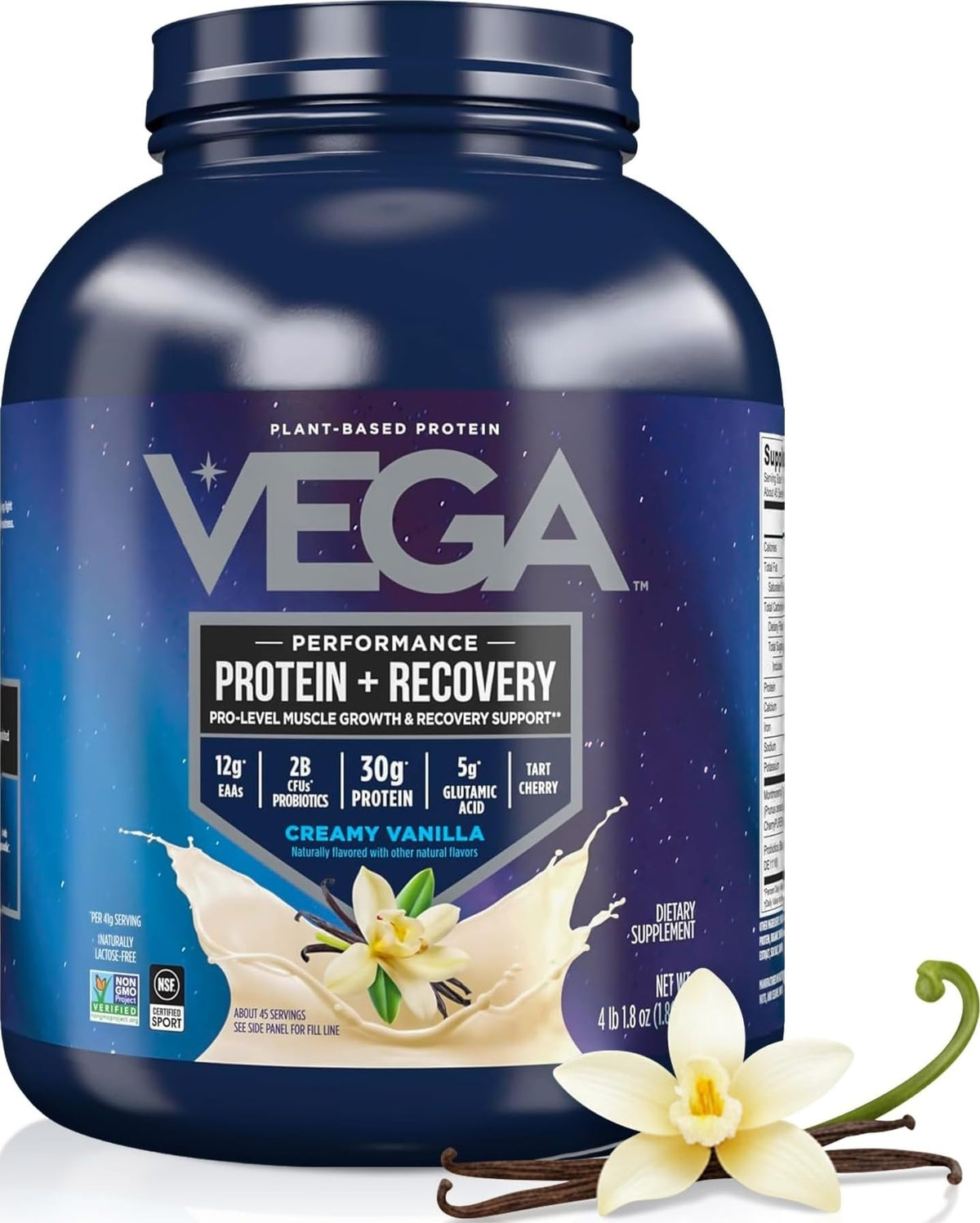 Vega Protein + Recovery, Mocha – 30g Vegan Protein, Dairy & Gluten Free, Probiotics, NSF Certified, 67.2 oz (45 Servings)