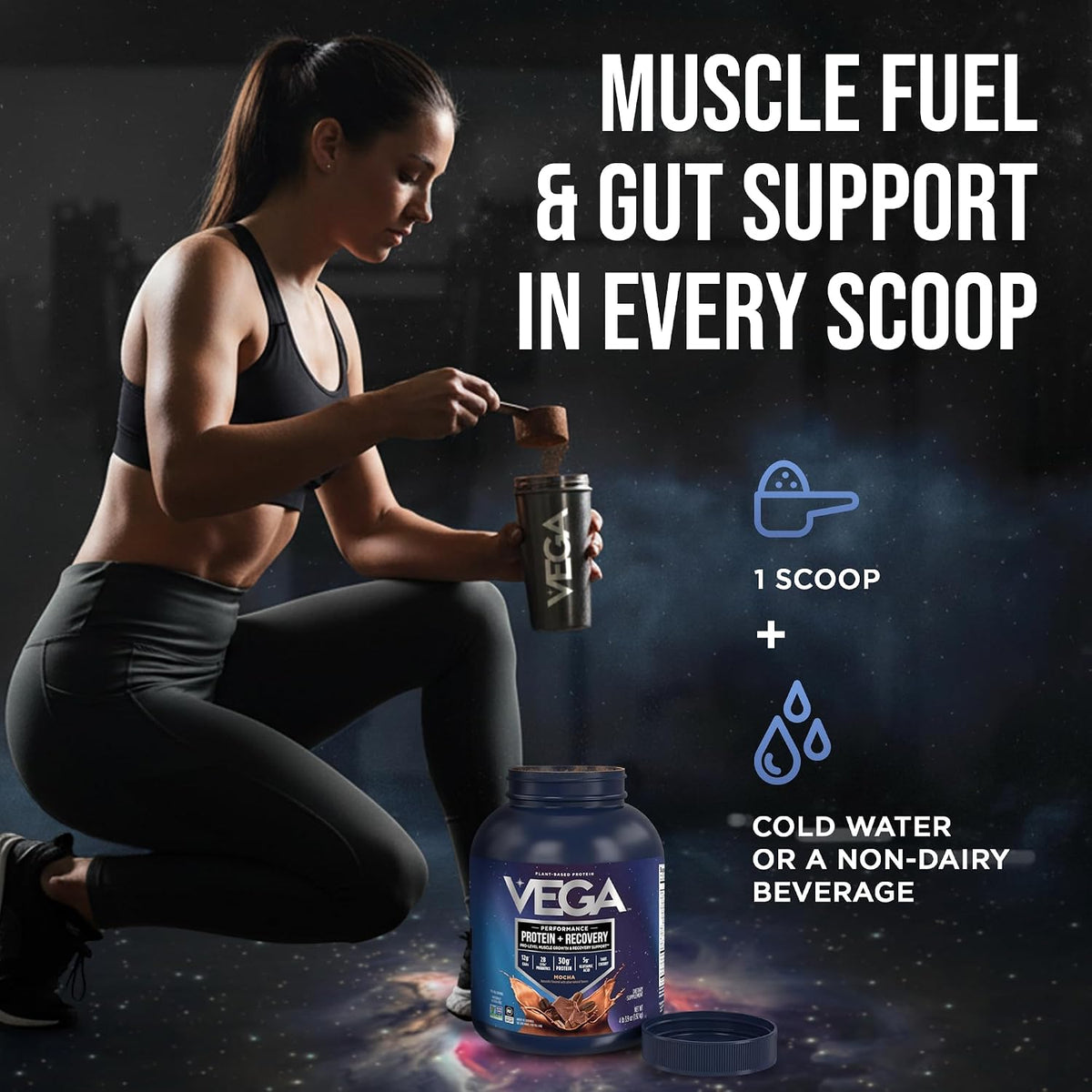 Vega Protein + Recovery, Mocha – 30g Vegan Protein, Dairy & Gluten Free, Probiotics, NSF Certified, 67.2 oz (45 Servings)