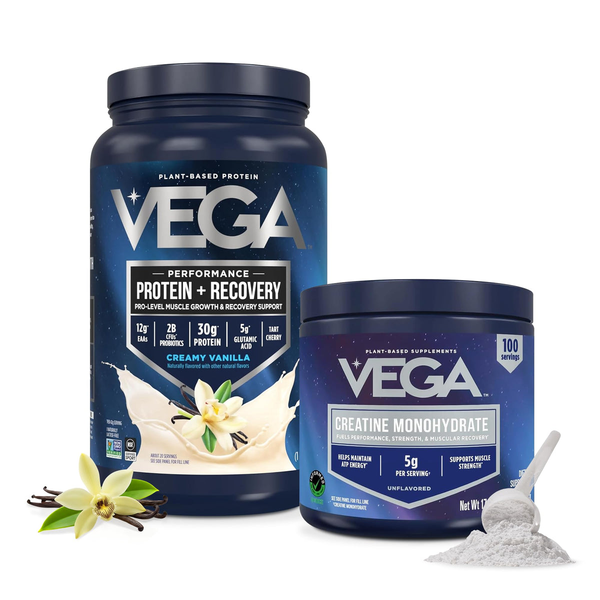 Vega Protein + Recovery, Mocha – 30g Vegan Protein, Dairy & Gluten Free, Probiotics, NSF Certified, 67.2 oz (45 Servings)