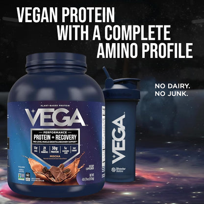 Vega Protein + Recovery, Mocha – 30g Vegan Protein, Dairy & Gluten Free, Probiotics, NSF Certified, 67.2 oz (45 Servings)