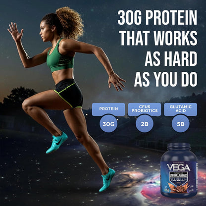 Vega Protein + Recovery, Mocha – 30g Vegan Protein, Dairy & Gluten Free, Probiotics, NSF Certified, 67.2 oz (45 Servings)