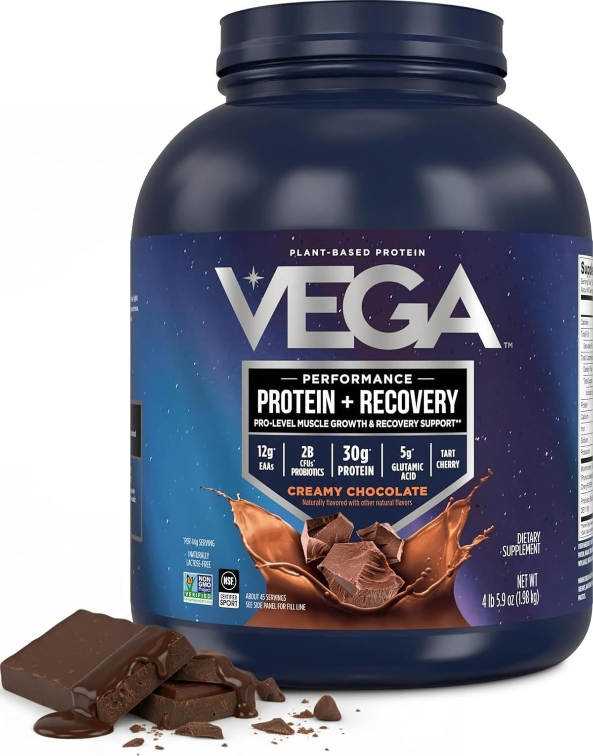 Vega Protein + Recovery, Mocha – 30g Vegan Protein, Dairy & Gluten Free, Probiotics, NSF Certified, 67.2 oz (45 Servings)