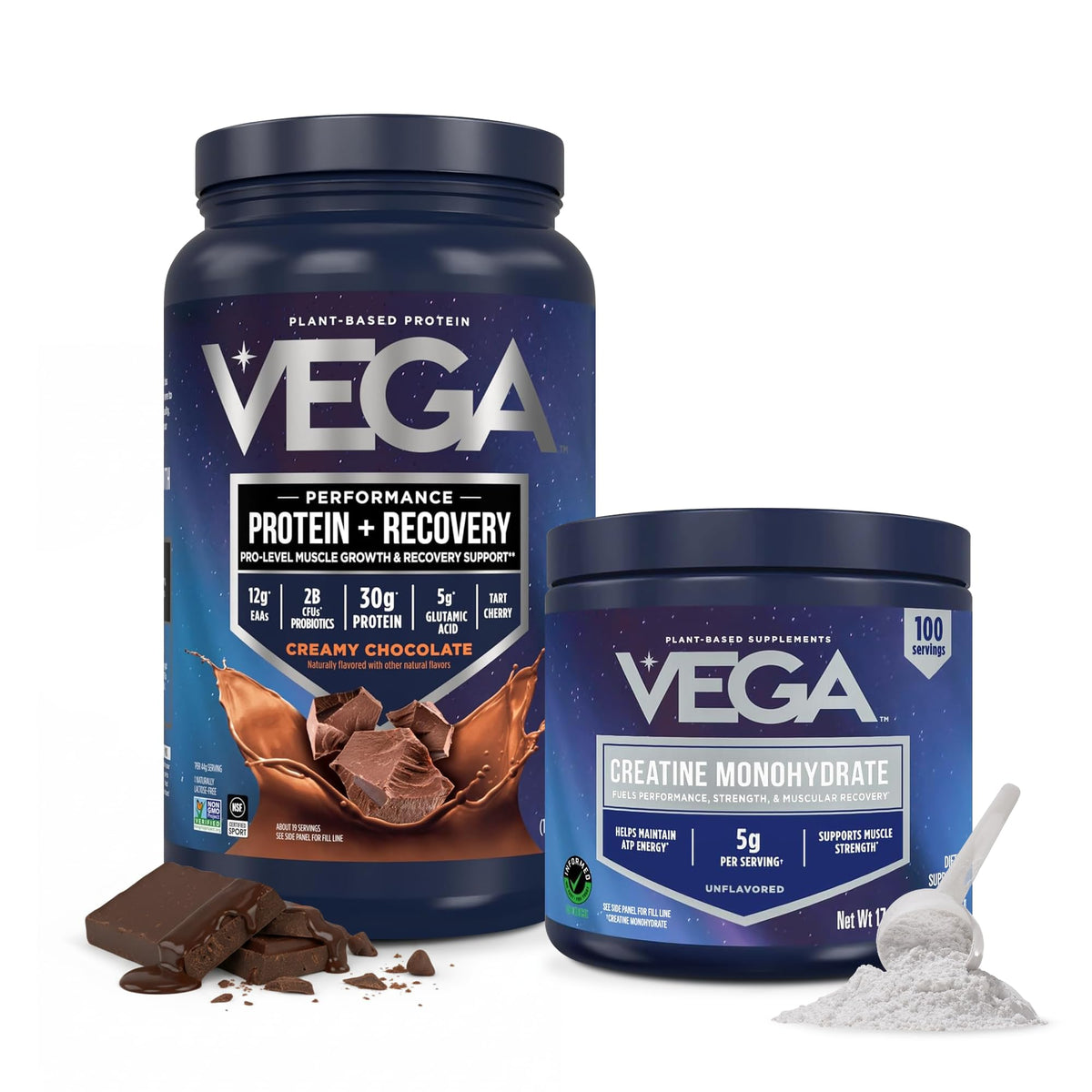 Vega Protein + Recovery, Mocha – 30g Vegan Protein, Dairy & Gluten Free, Probiotics, NSF Certified, 67.2 oz (45 Servings)