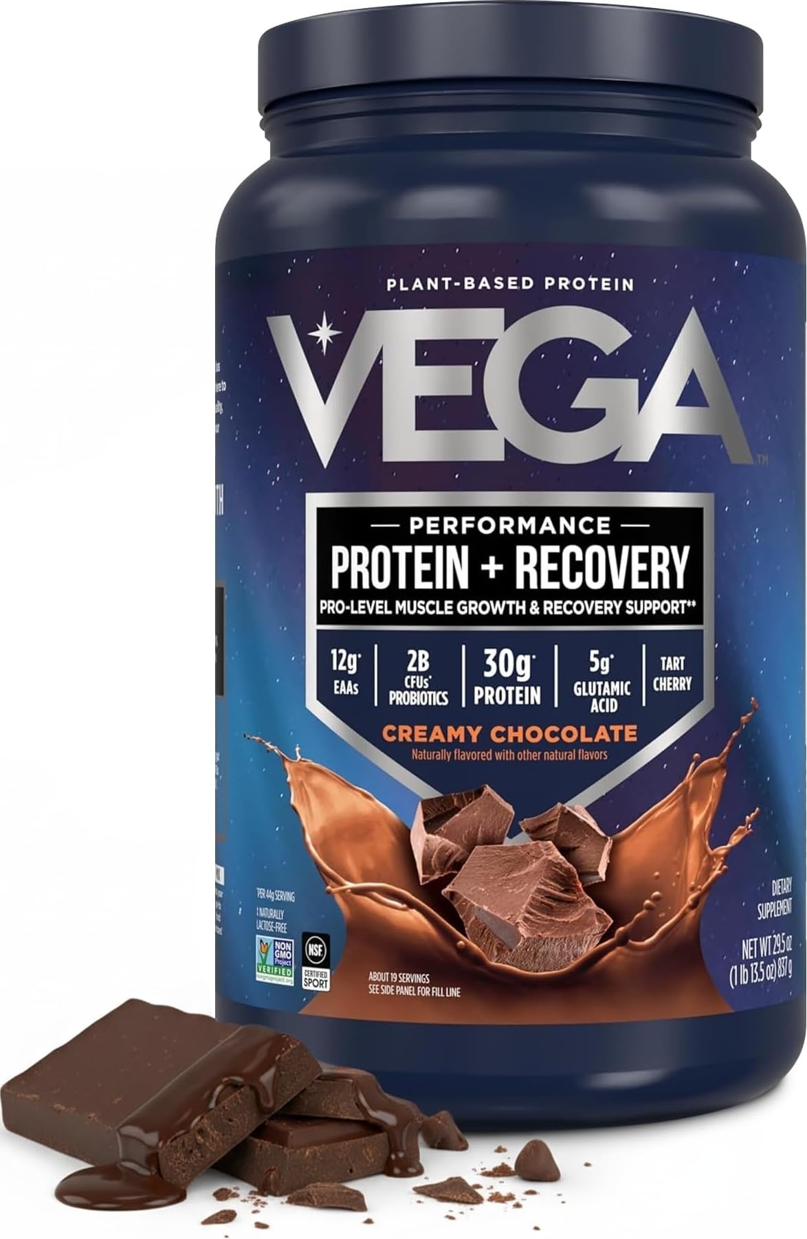 Vega Protein + Recovery, Mocha – 30g Vegan Protein, Dairy & Gluten Free, Probiotics, NSF Certified, 67.2 oz (45 Servings)