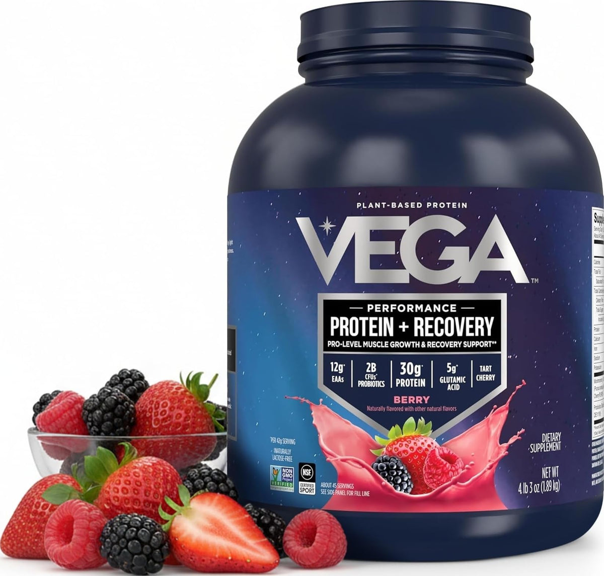Vega Protein + Recovery, Mocha – 30g Vegan Protein, Dairy & Gluten Free, Probiotics, NSF Certified, 67.2 oz (45 Servings)