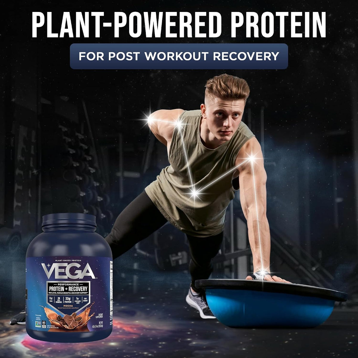 Vega Protein + Recovery, Mocha – 30g Vegan Protein, Dairy & Gluten Free, Probiotics, NSF Certified, 67.2 oz (45 Servings)