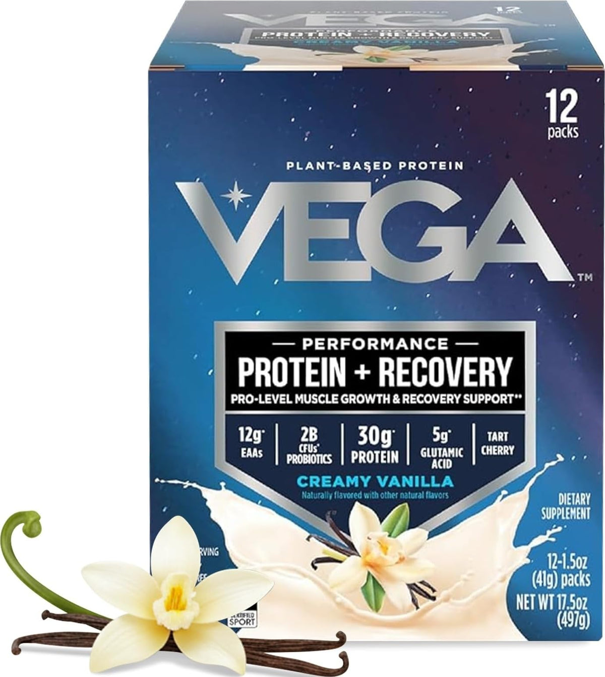 Vega Protein + Recovery, Mocha – 30g Vegan Protein, Dairy & Gluten Free, Probiotics, NSF Certified, 67.2 oz (45 Servings)