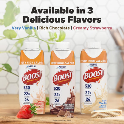 BOOST Very High Calorie Nutritional Drink, Creamy Strawberry, 8 Fl Oz, 24pk