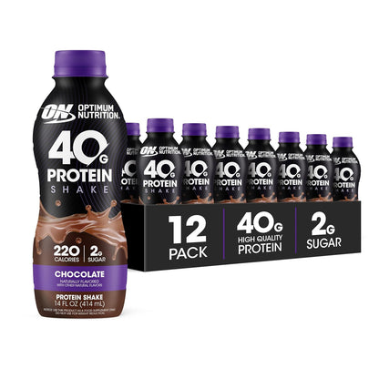 Optimum Nutrition 40g Protein Shake, Chocolate, 14 Fl Oz, 12 Ct