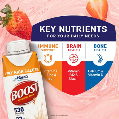 BOOST Very High Calorie Nutritional Drink, Creamy Strawberry, 8 Fl Oz, 24pk
