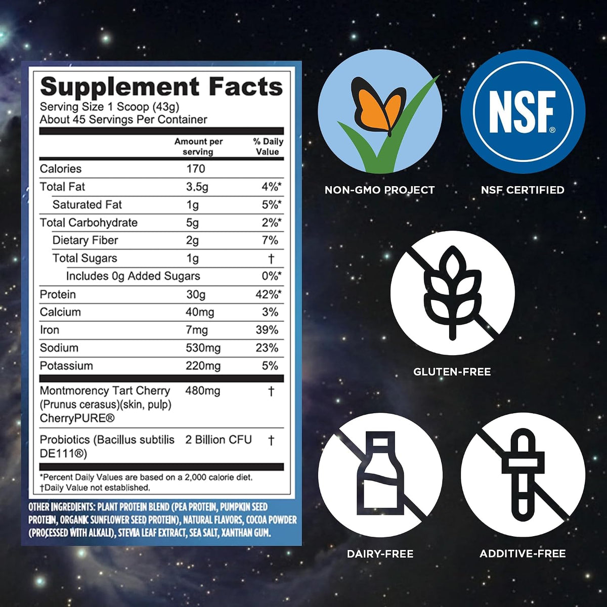 Vega Protein + Recovery, Mocha – 30g Vegan Protein, Dairy & Gluten Free, Probiotics, NSF Certified, 67.2 oz (45 Servings)
