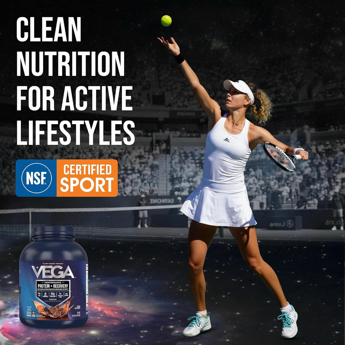 Vega Protein + Recovery, Mocha – 30g Vegan Protein, Dairy & Gluten Free, Probiotics, NSF Certified, 67.2 oz (45 Servings)